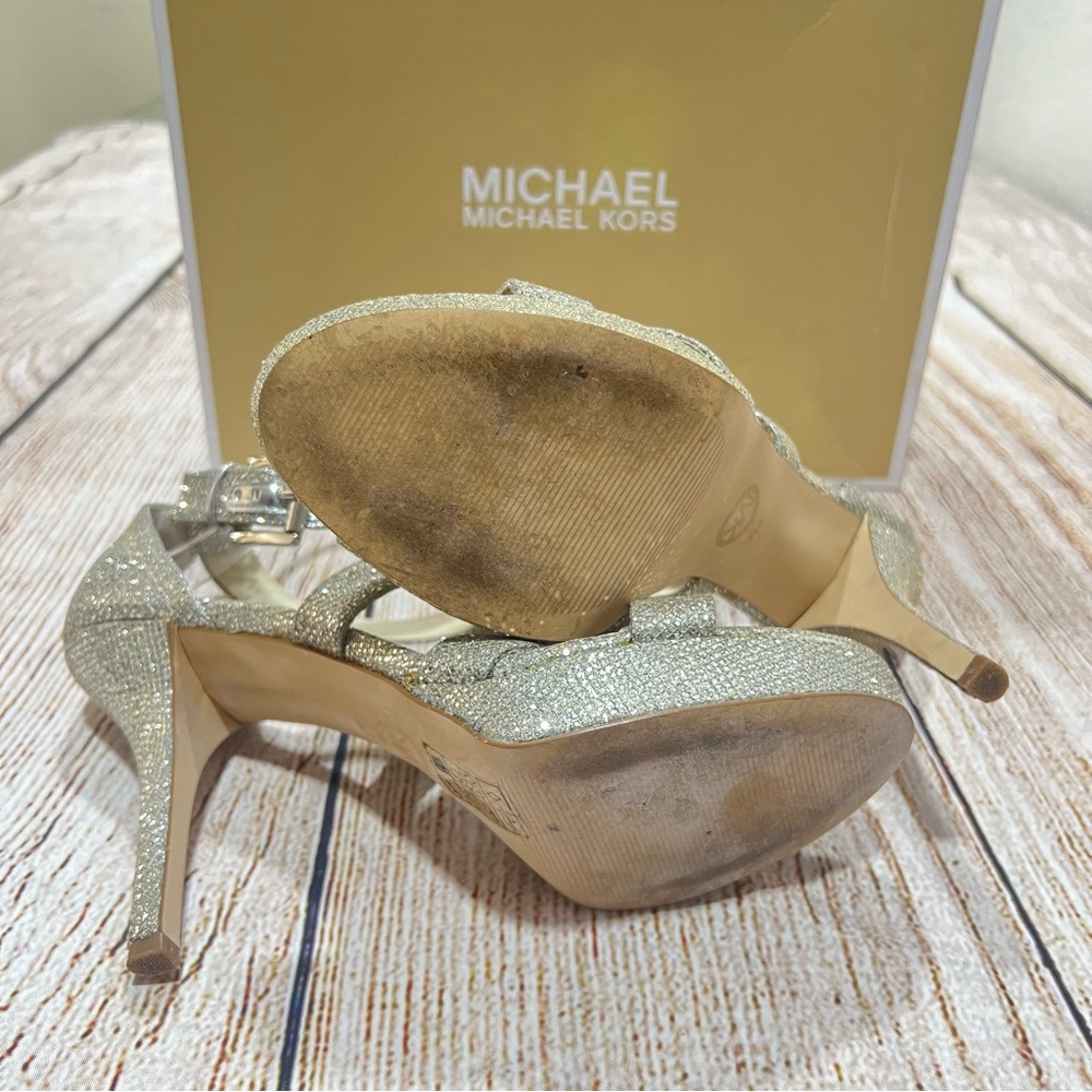 Michael Kors Silver Strap Up Heels Sz 9 - Picture 4 of 5